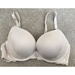 Torrid Curve Bra 38D Beige Push-Up Floral Lace Straight Back